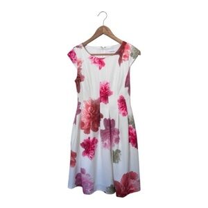 Calvin Klein Cap-sleeve Floral-print Scuba Fit & Flare Dress Size 4P